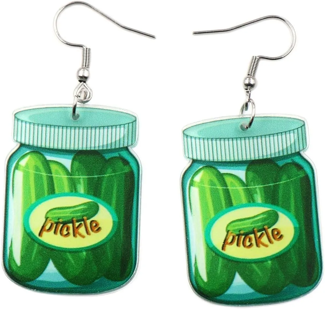 Unique Acrylic Dangle Earrings Funny Lifelike Dill Pickle Cucumber Drop Earrings for Women Cute Green Vegetable Dangle Earrings for Pickle Lovers Gifts