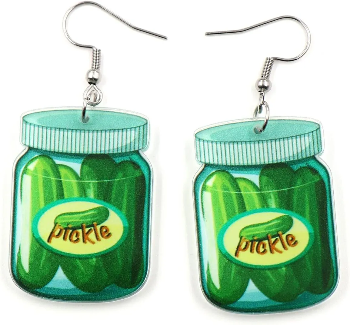 Unique Acrylic Dangle Earrings Funny Lifelike Dill Pickle Cucumber Drop Earrings for Women Cute Green Vegetable Dangle Earrings for Pickle Lovers Gifts