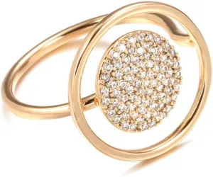Unique Circle CZ Statement Ring for Women Girls Gold Plated Cubic Zirconia Promise Engagement Geometric Rings Comfort Fit Elegant Birthday Christmas Cocktail Party Jewelry Gift Size 8