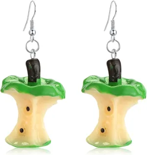Unique Cute Fun Handmade Big 3D Lifelike Simulation Red Apple Earrings Heart Resin Half Bitten Apple Fruits Dangle Earrings for Women Statement Jewelry