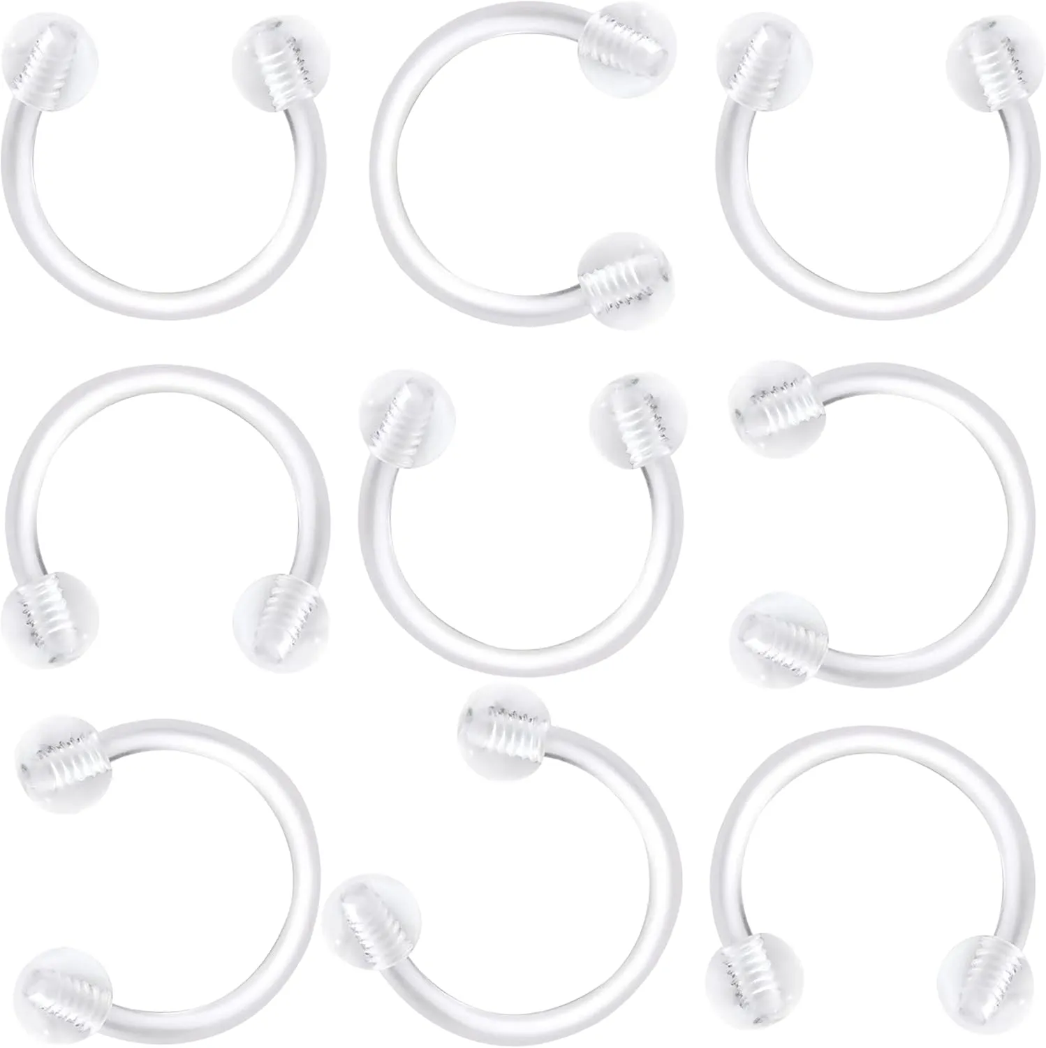 Unisex Anti-Allergy Plastic Hoop Ear Retainers, Clear Nose Studs Rings with Screw Ball Backs, for Sensitive Ears & Skin