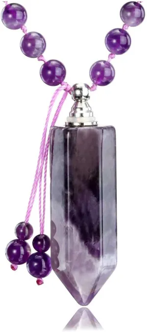 Urn Pendant Necklace for Ashes Cremation Memorial Keepsake Jewelry Healing Crystal Point Pendant Natural Stone Beads Necklaces for Women