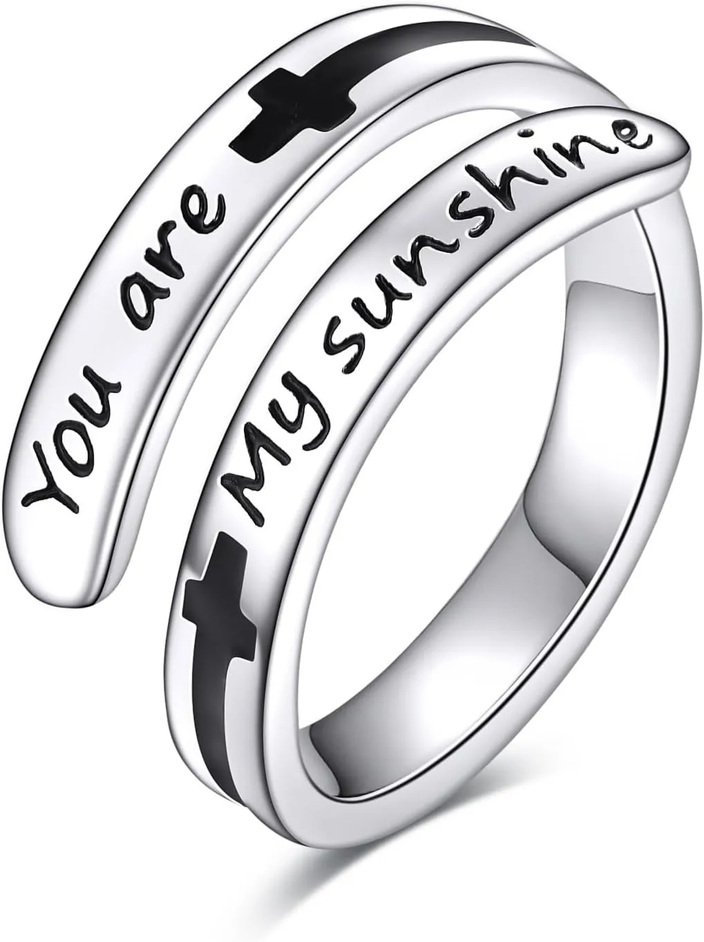 URONE Faith Cross Rings Adjustable Sterling Silver Faith Over Fear Cross Rings Christian Religious Jewelry Gifts For Women Men