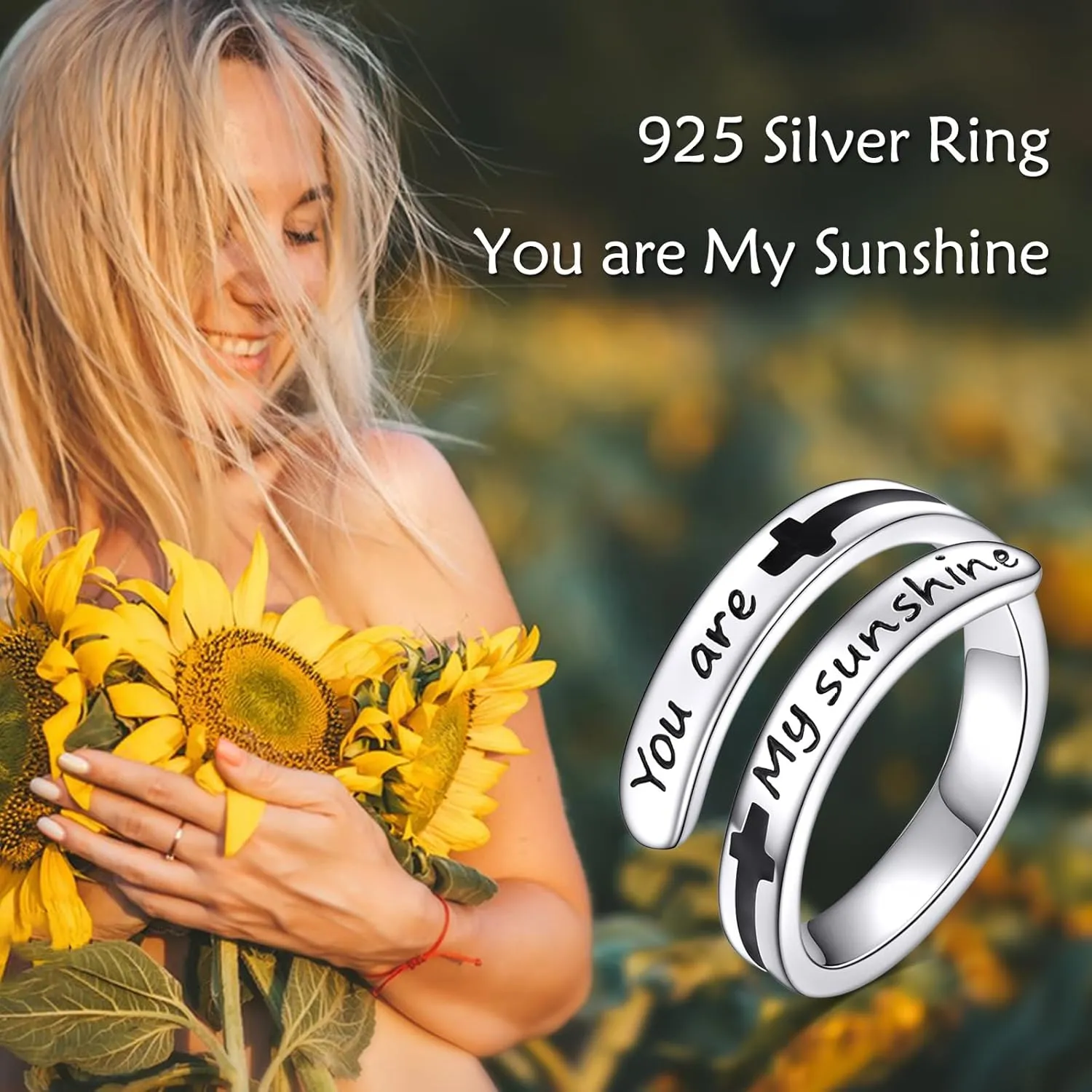 URONE Faith Cross Rings Adjustable Sterling Silver Faith Over Fear Cross Rings Christian Religious Jewelry Gifts For Women Men