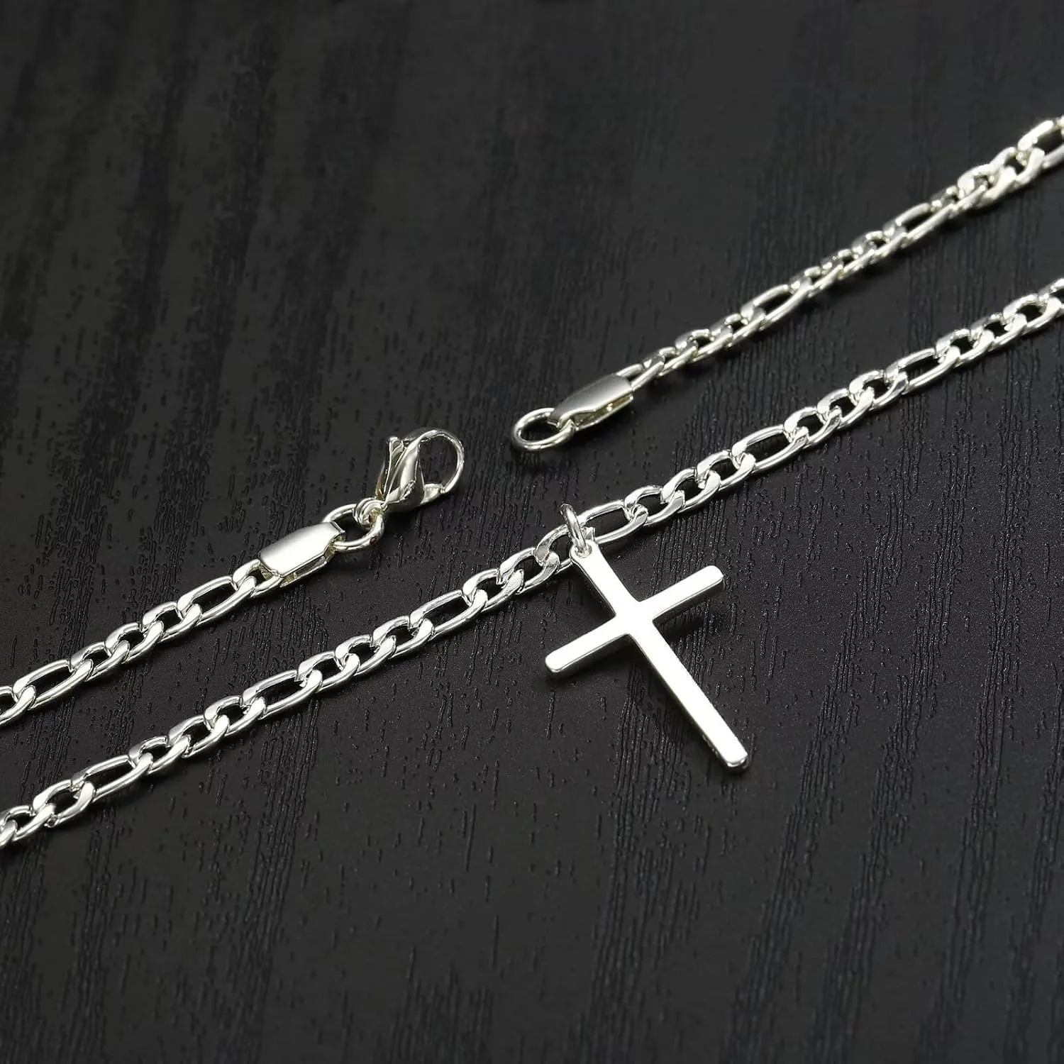Ursteel 925 Sterling Silver Cross Necklace for Men Women - 18K White Gold Plated Stainless Steel Diamond Cut Silver Chain Cross Jewelry 16-24 Inches