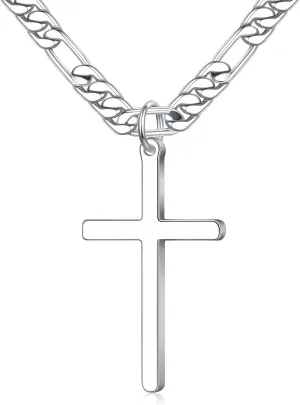 Ursteel 925 Sterling Silver Cross Necklace for Men Women - 18K White Gold Plated Stainless Steel Diamond Cut Silver Chain Cross Jewelry 16-24 Inches