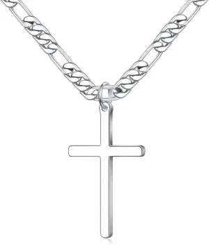 Ursteel 925 Sterling Silver Cross Necklace for Men Women - 18K White Gold Plated Stainless Steel Diamond Cut Silver Chain Cross Jewelry 16-24 Inches