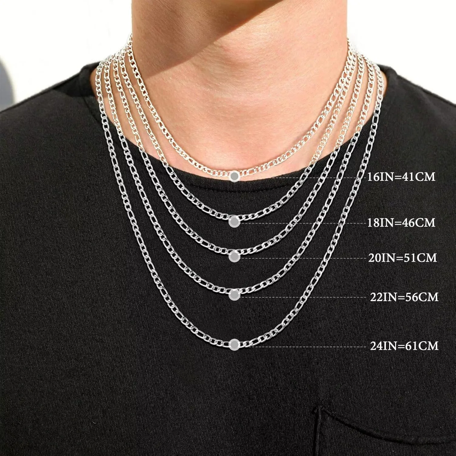 Ursteel 925 Sterling Silver Cross Necklace for Men Women - 18K White Gold Plated Stainless Steel Diamond Cut Silver Chain Cross Jewelry 16-24 Inches