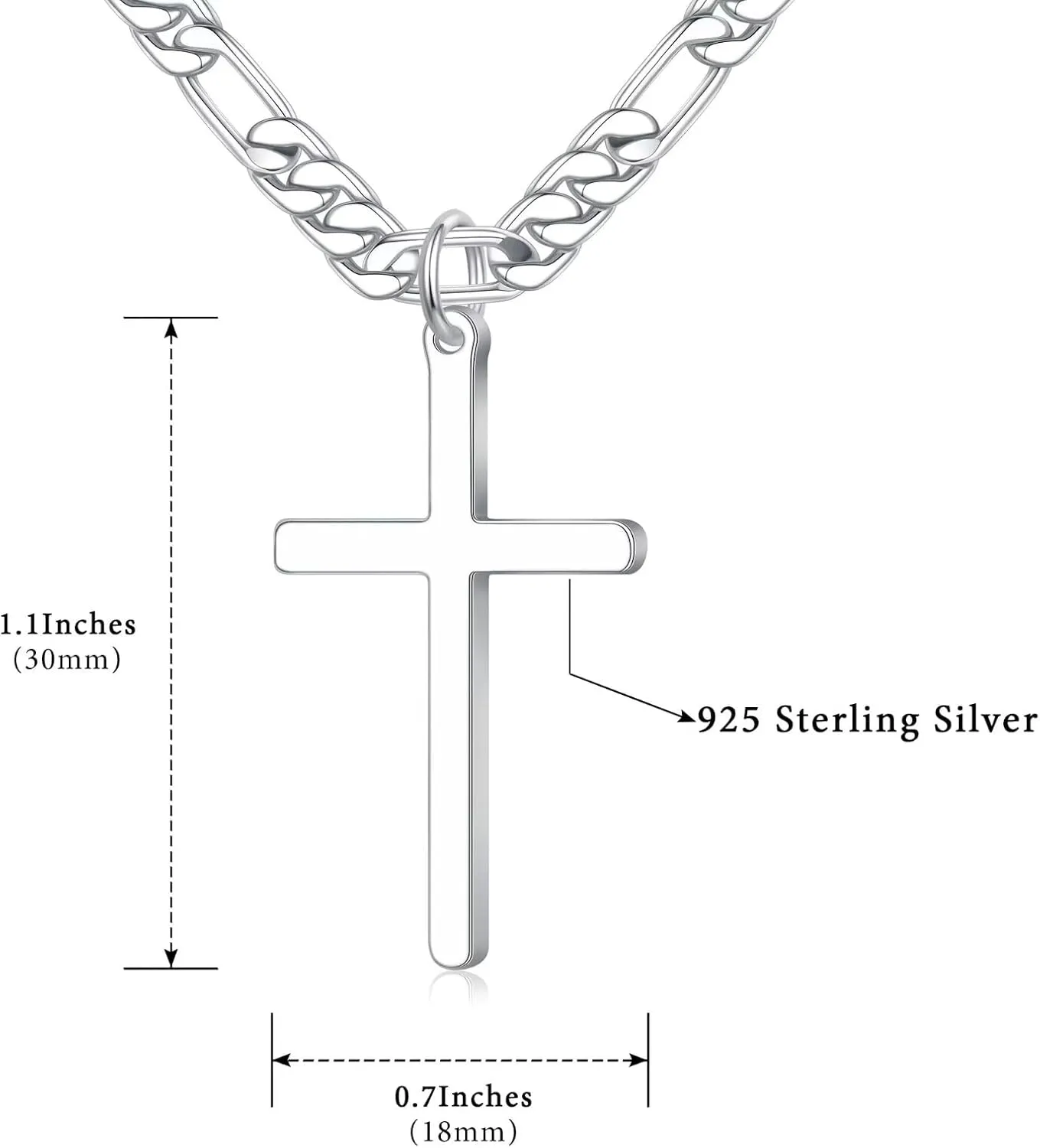 Ursteel 925 Sterling Silver Cross Necklace for Men Women - 18K White Gold Plated Stainless Steel Diamond Cut Silver Chain Cross Jewelry 16-24 Inches