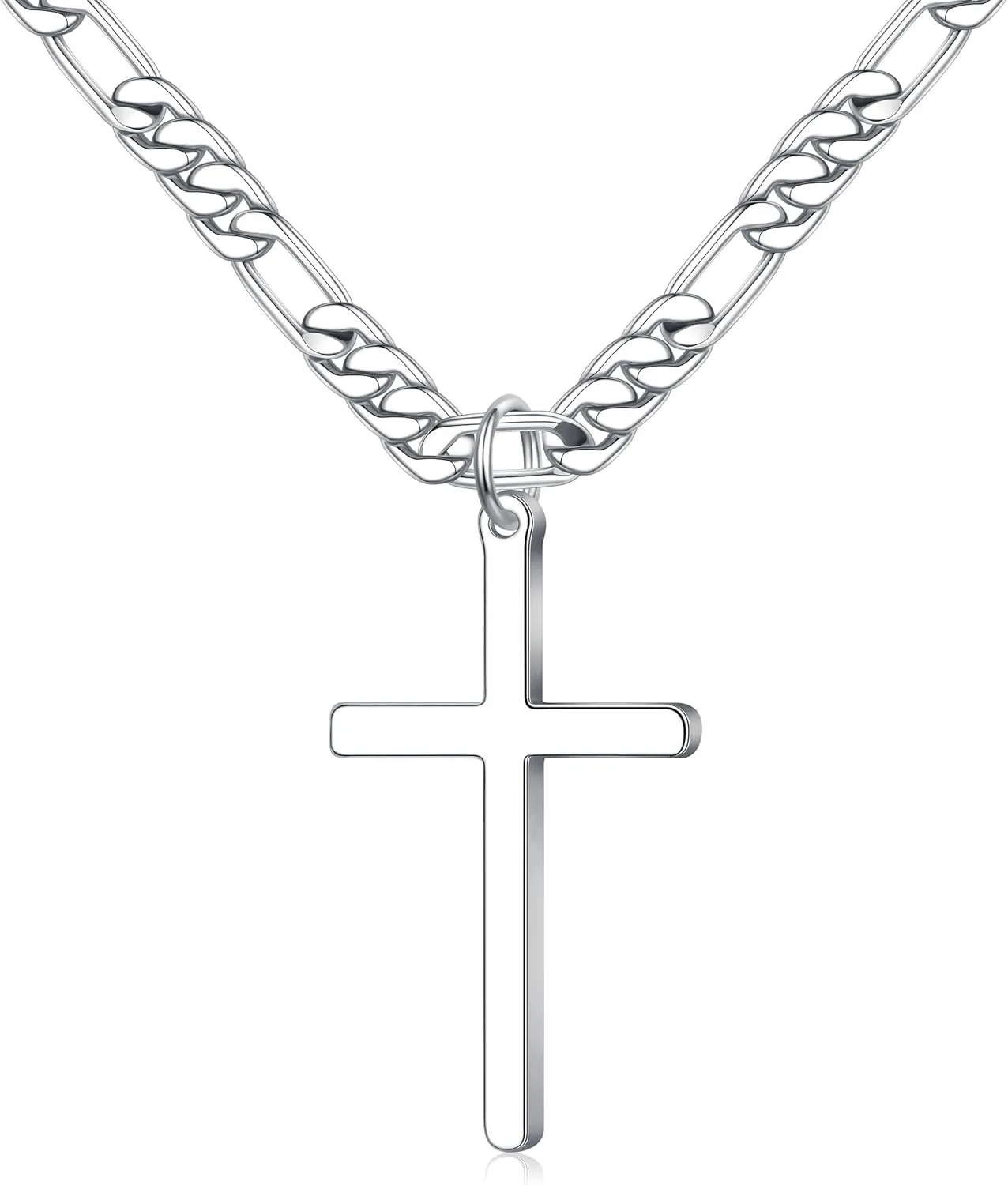 Ursteel 925 Sterling Silver Cross Necklace for Men Women - 18K White Gold Plated Stainless Steel Diamond Cut Silver Chain Cross Jewelry 16-24 Inches