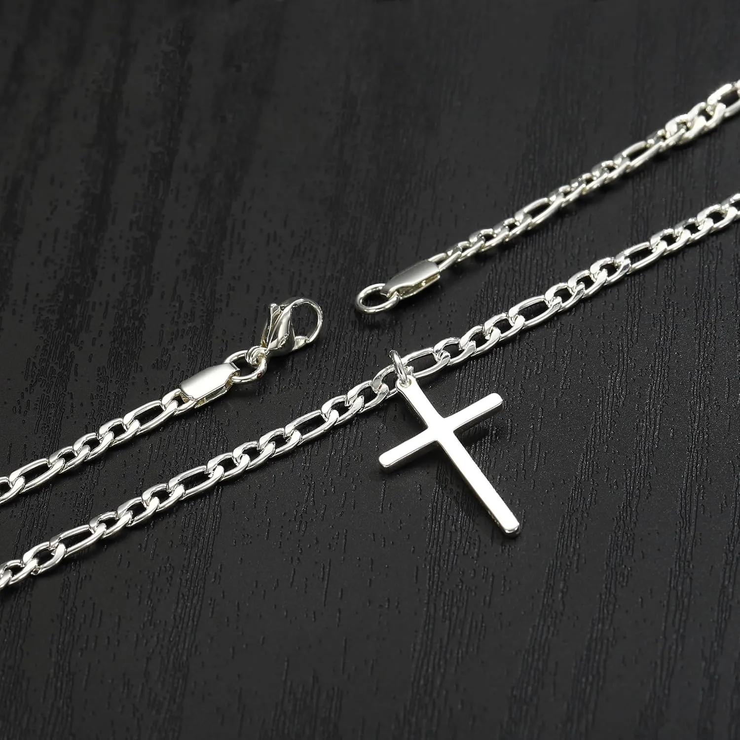 Ursteel 925 Sterling Silver Cross Necklace for Men Women - 18K White Gold Plated Stainless Steel Diamond Cut Silver Chain Cross Jewelry 16-24 Inches