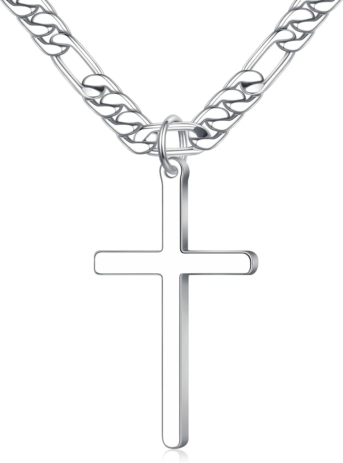 Ursteel 925 Sterling Silver Cross Necklace for Men Women - 18K White Gold Plated Stainless Steel Diamond Cut Silver Chain Cross Jewelry 16-24 Inches