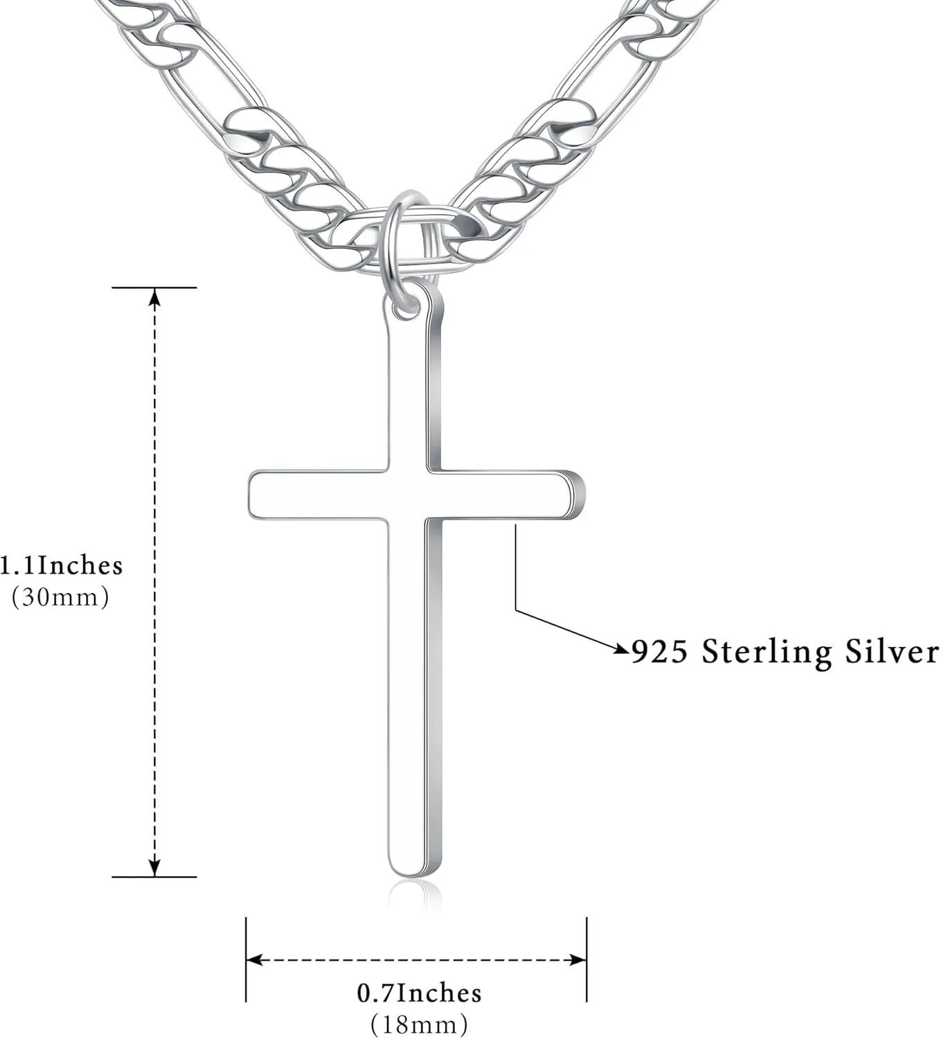 Ursteel 925 Sterling Silver Cross Necklace for Men Women - 18K White Gold Plated Stainless Steel Diamond Cut Silver Chain Cross Jewelry 16-24 Inches