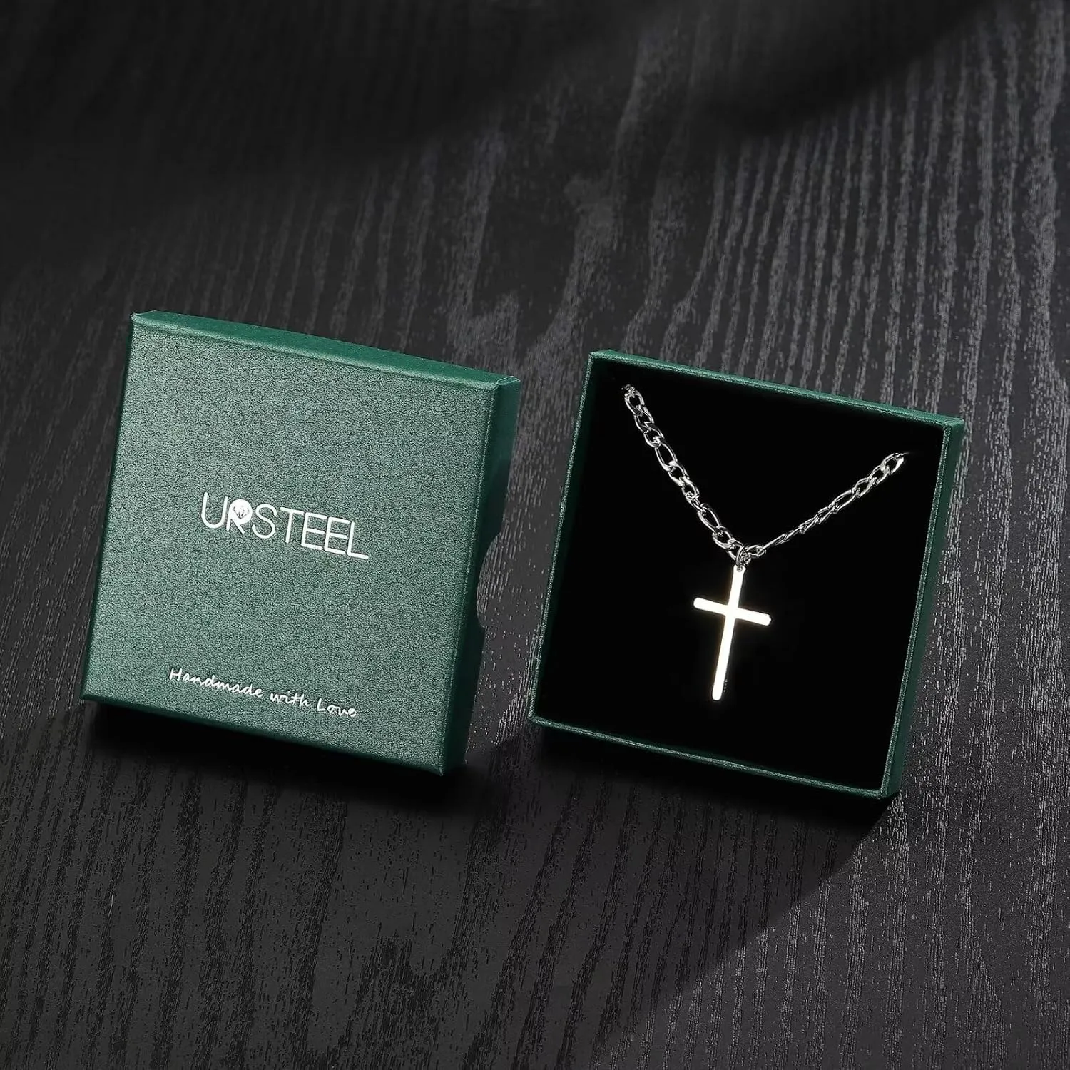 Ursteel 925 Sterling Silver Cross Necklace for Men Women - 18K White Gold Plated Stainless Steel Diamond Cut Silver Chain Cross Jewelry 16-24 Inches