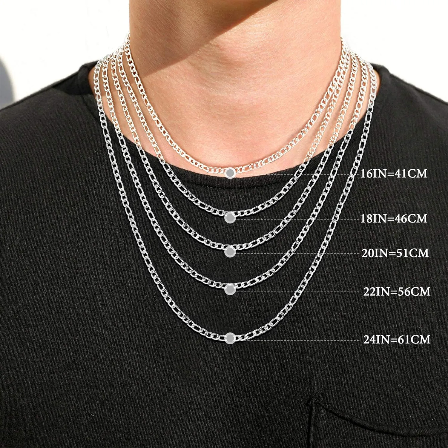 Ursteel 925 Sterling Silver Cross Necklace for Men Women - 18K White Gold Plated Stainless Steel Diamond Cut Silver Chain Cross Jewelry 16-24 Inches