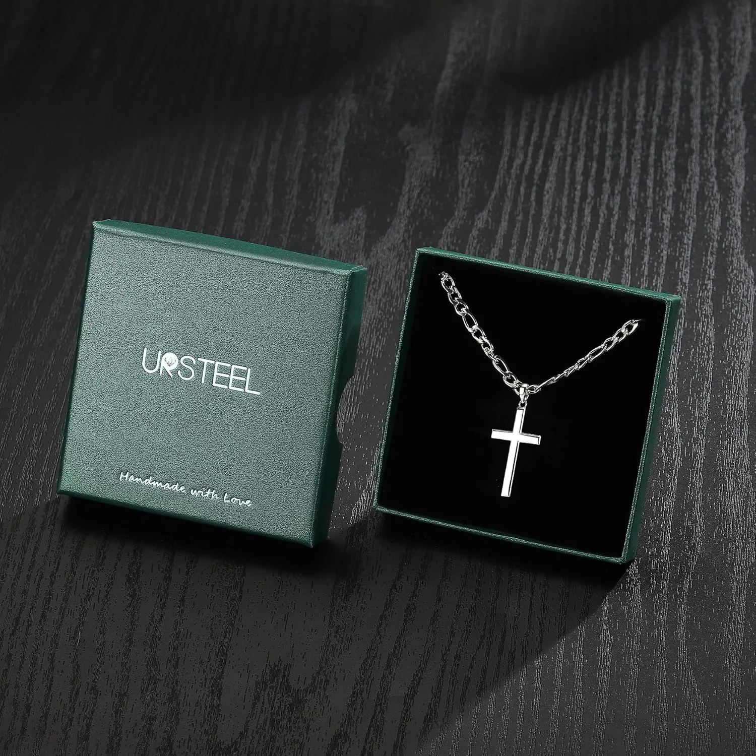 Ursteel 925 Sterling Silver Cross Necklace for Men Women - 18K White Gold Plated Stainless Steel Diamond Cut Silver Chain Cross Necklace Cross Jewelry 16-24 Inches
