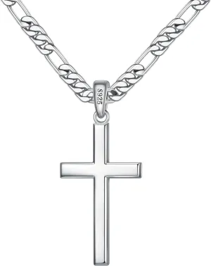 Ursteel 925 Sterling Silver Cross Necklace for Men Women - 18K White Gold Plated Stainless Steel Diamond Cut Silver Chain Cross Necklace Cross Jewelry 16-24 Inches