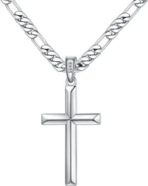 Ursteel S925 Sterling Silver Cross Necklace for Men Women - Stainless Steel Diamond Cut Chain Silver Mens Cross Necklace Jewelry 16-24 Inches