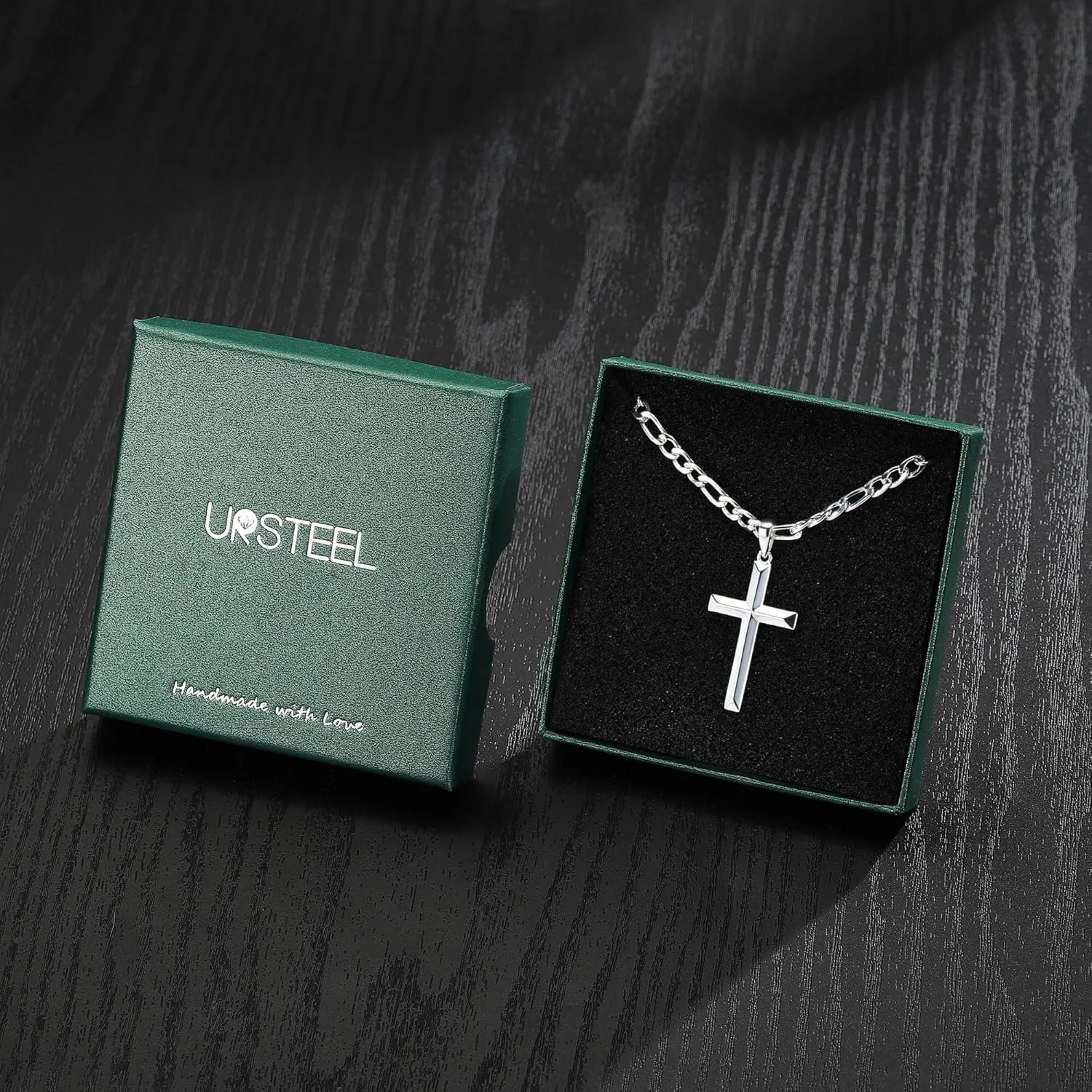 Ursteel S925 Sterling Silver Cross Necklace for Men Women - Stainless Steel Diamond Cut Chain Silver Mens Cross Necklace Jewelry 16-24 Inches