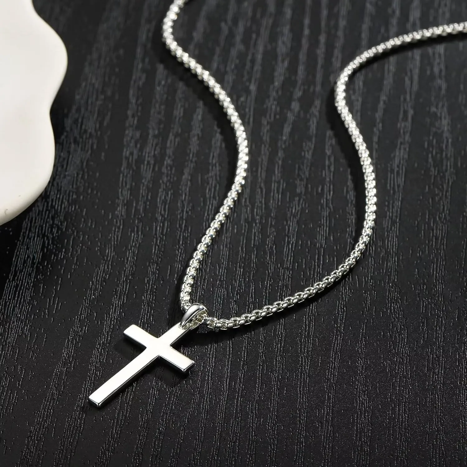 Ursteel S925 Sterling Silver Cross Necklace for Men Women - Stainless Steel Diamond Cut Chain Silver Mens Cross Pendant Necklace Jewelry 16-24 Inches