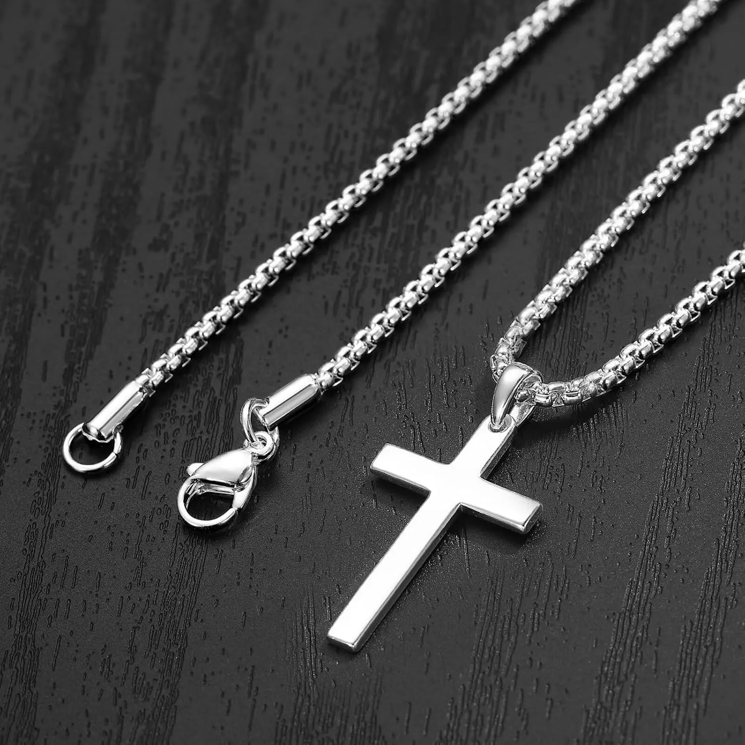 Ursteel S925 Sterling Silver Cross Necklace for Men Women - Stainless Steel Diamond Cut Chain Silver Mens Cross Pendant Necklace Jewelry 16-24 Inches