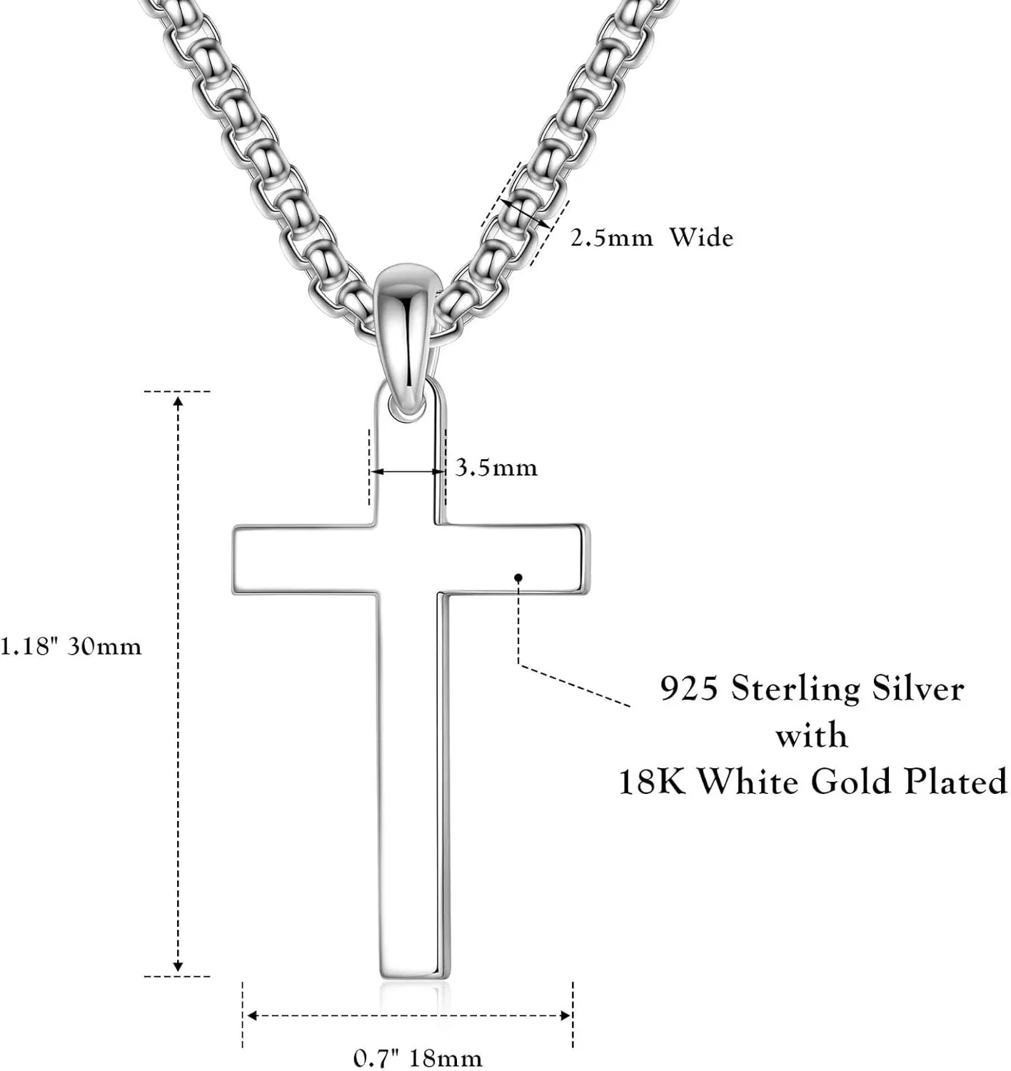 Ursteel S925 Sterling Silver Cross Necklace for Men Women - Stainless Steel Diamond Cut Chain Silver Mens Cross Pendant Necklace Jewelry 16-24 Inches