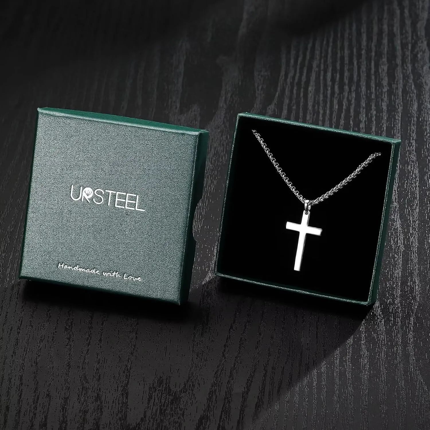 Ursteel S925 Sterling Silver Cross Necklace for Men Women - Stainless Steel Diamond Cut Chain Silver Mens Cross Pendant Necklace Jewelry 16-24 Inches