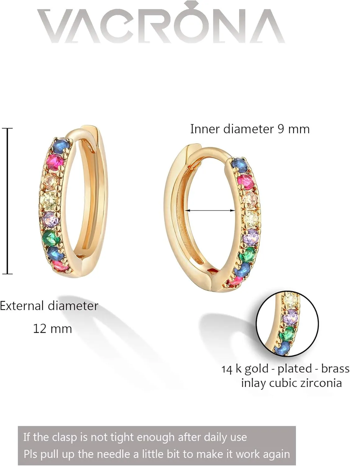 VACRONA Gold Hoop Earrings Huggie for Women Cubic Zirconia 14k Gold Plated Small Huggie Hoops Earrings Hypoallergenic Jewelry Gifts