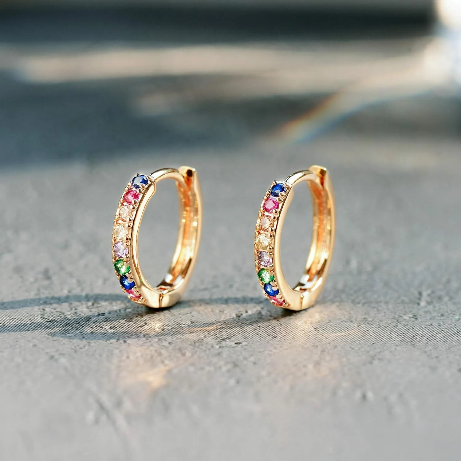 VACRONA Gold Hoop Earrings Huggie for Women Cubic Zirconia 14k Gold Plated Small Huggie Hoops Earrings Hypoallergenic Jewelry Gifts