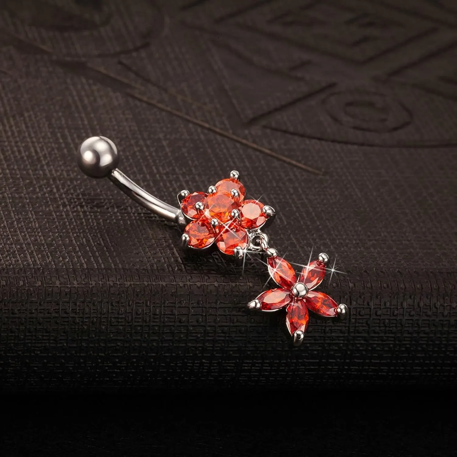 Valentine Gifts for Women, Belly Rings for Women Flower Cubic Zirconia Purple Surgical Steel Double Flowers 3.45G for Women Body Piercing Jewelry