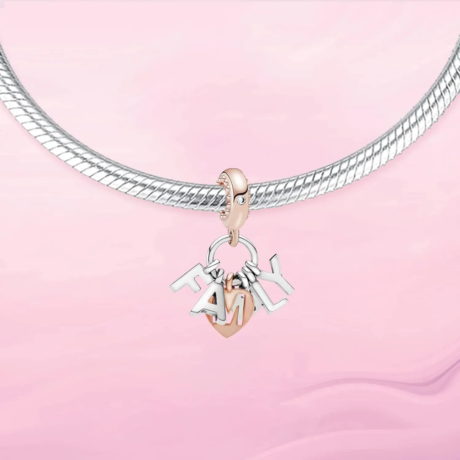 VALGACLS 925 Sterling Silver Family Love Mom Mouse Heart Charms for Bracelets Necklace Valentine's Day Mother's Day Jewelry Charm for Women
