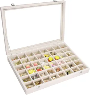 Velvet Jewelry Tray 48 Compartments Jewelry Display Organizer with Transparent Cover Rings, Earrings, Necklaces, Pendants Storage Box for Girls, Wives, Mothers, Women