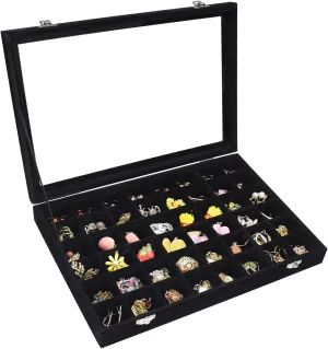 Velvet Jewelry Tray 48 Compartments Jewelry Display Organizer with Transparent Cover Rings, Earrings, Necklaces, Pendants Storage Box for Girls, Wives, Mothers, Women