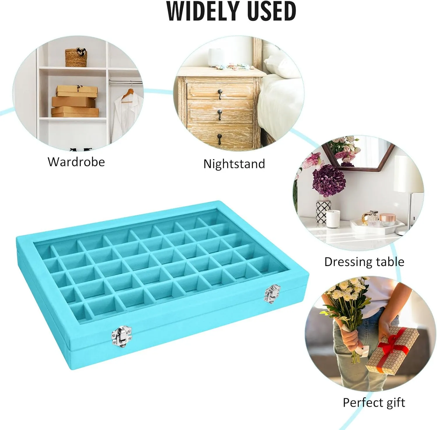 Velvet Jewelry Tray 48 Compartments Jewelry Display Organizer with Transparent Cover Rings, Earrings, Necklaces, Pendants Storage Box for Girls, Wives, Mothers, Women