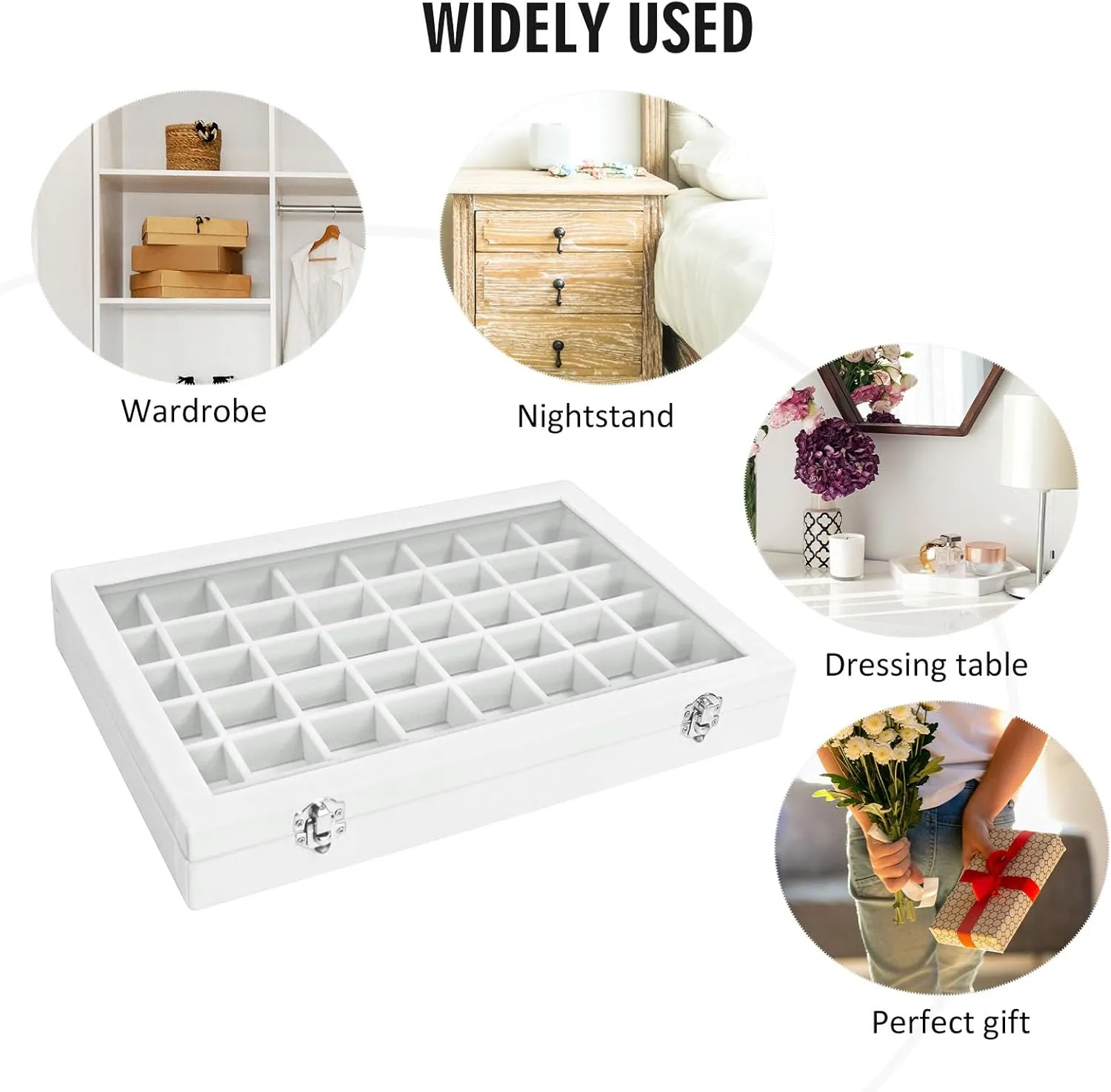 Velvet Jewelry Tray 48 Compartments Jewelry Display Organizer with Transparent Cover Rings, Earrings, Necklaces, Pendants Storage Box for Girls, Wives, Mothers, Women