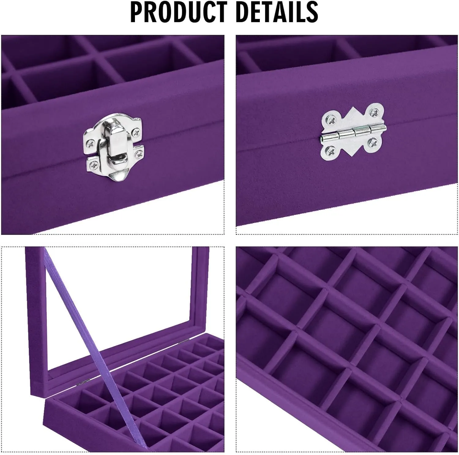 Velvet Jewelry Tray 48 Compartments Jewelry Display Organizer with Transparent Cover Rings, Earrings, Necklaces, Pendants Storage Box for Girls, Wives, Mothers, Women