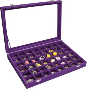 Velvet Jewelry Tray 48 Compartments Jewelry Display Organizer with Transparent Cover Rings, Earrings, Necklaces, Pendants Storage Box for Girls, Wives, Mothers, Women