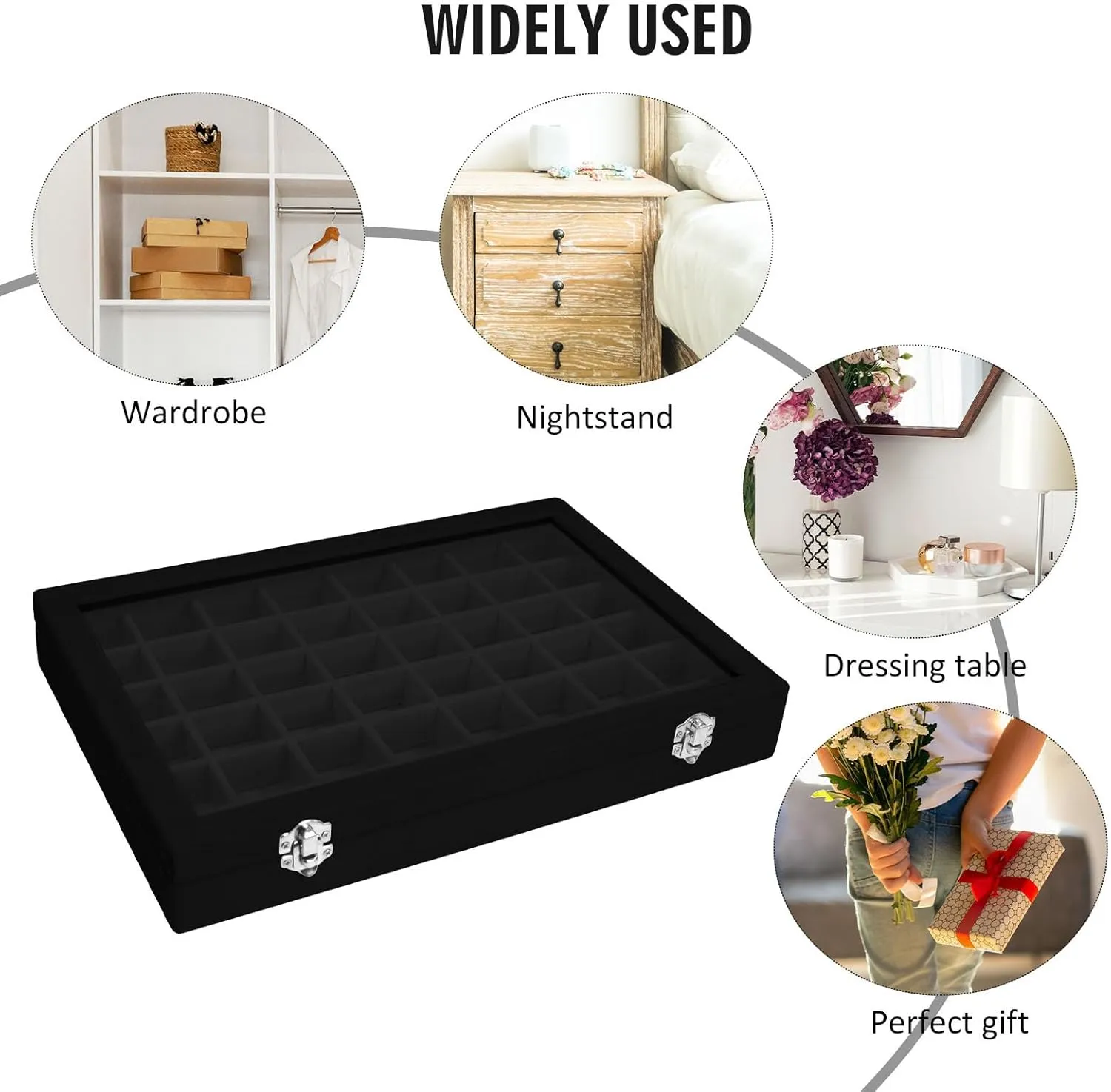 Velvet Jewelry Tray 48 Compartments Jewelry Display Organizer with Transparent Cover Rings, Earrings, Necklaces, Pendants Storage Box for Girls, Wives, Mothers, Women