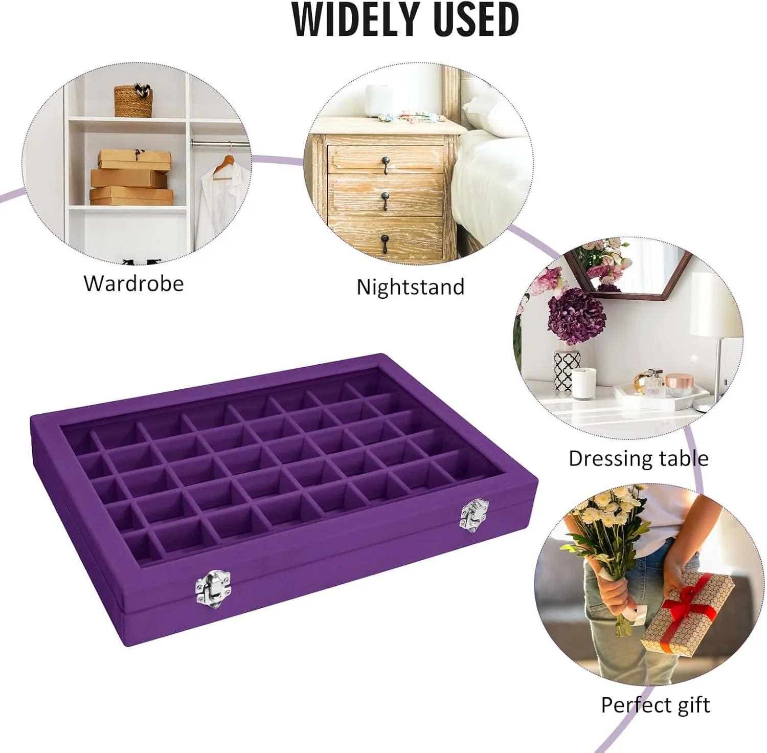 Velvet Jewelry Tray 48 Compartments Jewelry Display Organizer with Transparent Cover Rings, Earrings, Necklaces, Pendants Storage Box for Girls, Wives, Mothers, Women