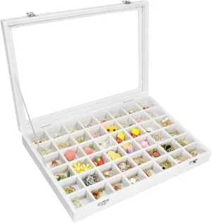 Velvet Jewelry Tray 48 Compartments Jewelry Display Organizer with Transparent Cover Rings, Earrings, Necklaces, Pendants Storage Box for Girls, Wives, Mothers, Women