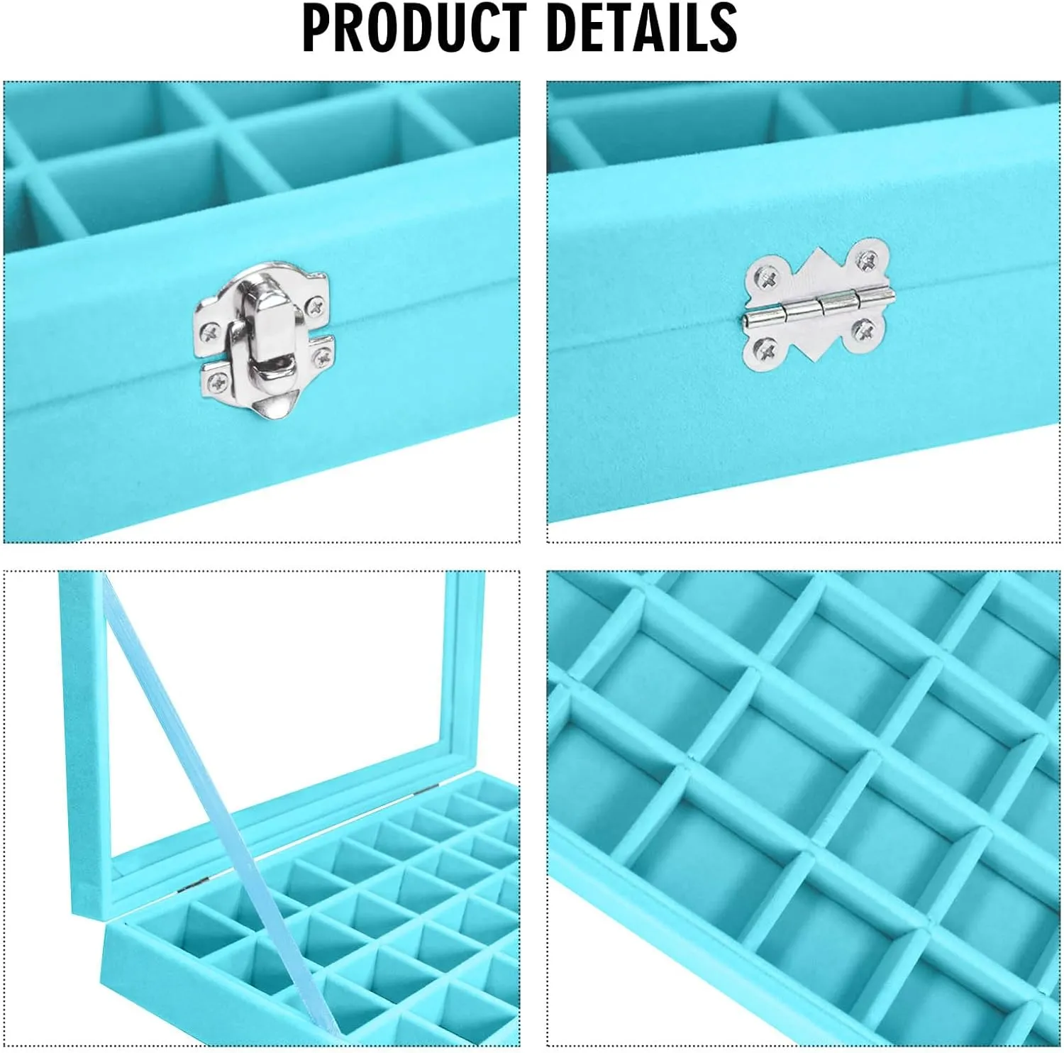 Velvet Jewelry Tray 48 Compartments Jewelry Display Organizer with Transparent Cover Rings, Earrings, Necklaces, Pendants Storage Box for Girls, Wives, Mothers, Women