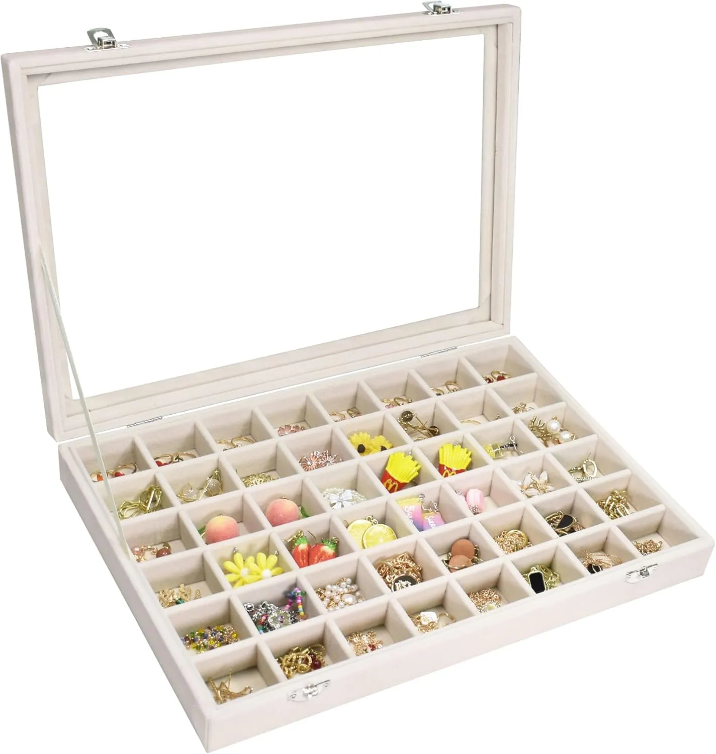 Velvet Jewelry Tray 48 Compartments Jewelry Display Organizer with Transparent Cover Rings, Earrings, Necklaces, Pendants Storage Box for Girls, Wives, Mothers, Women