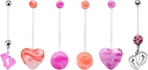 VERAMI 14G Flexible Clear Acrylic Pregnancy Heart Belly Button Rings Personalized Dangle Pregnancy Maternity Belly Rings