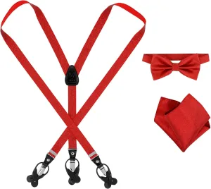 Vesuvio Napoli Men's Suspenders Box Set Bow Tie Pocket Square Hanky Suspender Buttons Clips Metallic Colors