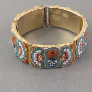 Vintage Italian Micro Mosaic floral link bracelet.  c. 1920s-1930s.  brbg923