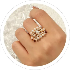 Vintage Pearl Cluster Rings - Adjustable Open Full Finger Pearl Statement Rings for Women