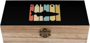 Vintage Style Salmon Wood Box Jewelry Storage Boxes with Hinged Lid Wooden Container Art Case Gift Decor for Home 8x4x2.3 Inches
