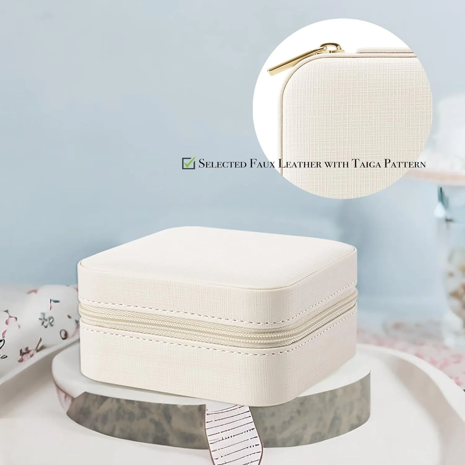 Vlando Small Travel Jewelry Box Organizer Display Case for Girls Women Gift Rings Earrings Necklaces Storage, Beige