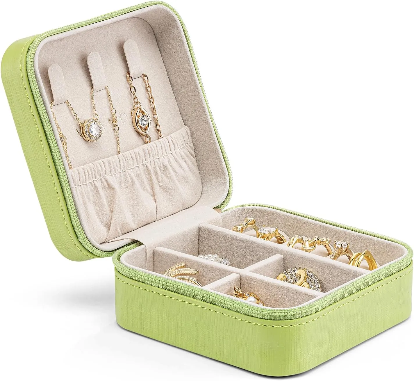 Vlando Small Travel Jewelry Box Organizer Display Case for Girls Women Gift Rings Earrings Necklaces Storage, Sprout Green