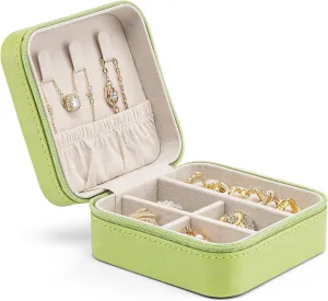 Vlando Small Travel Jewelry Box Organizer Display Case for Girls Women Gift Rings Earrings Necklaces Storage, Sprout Green